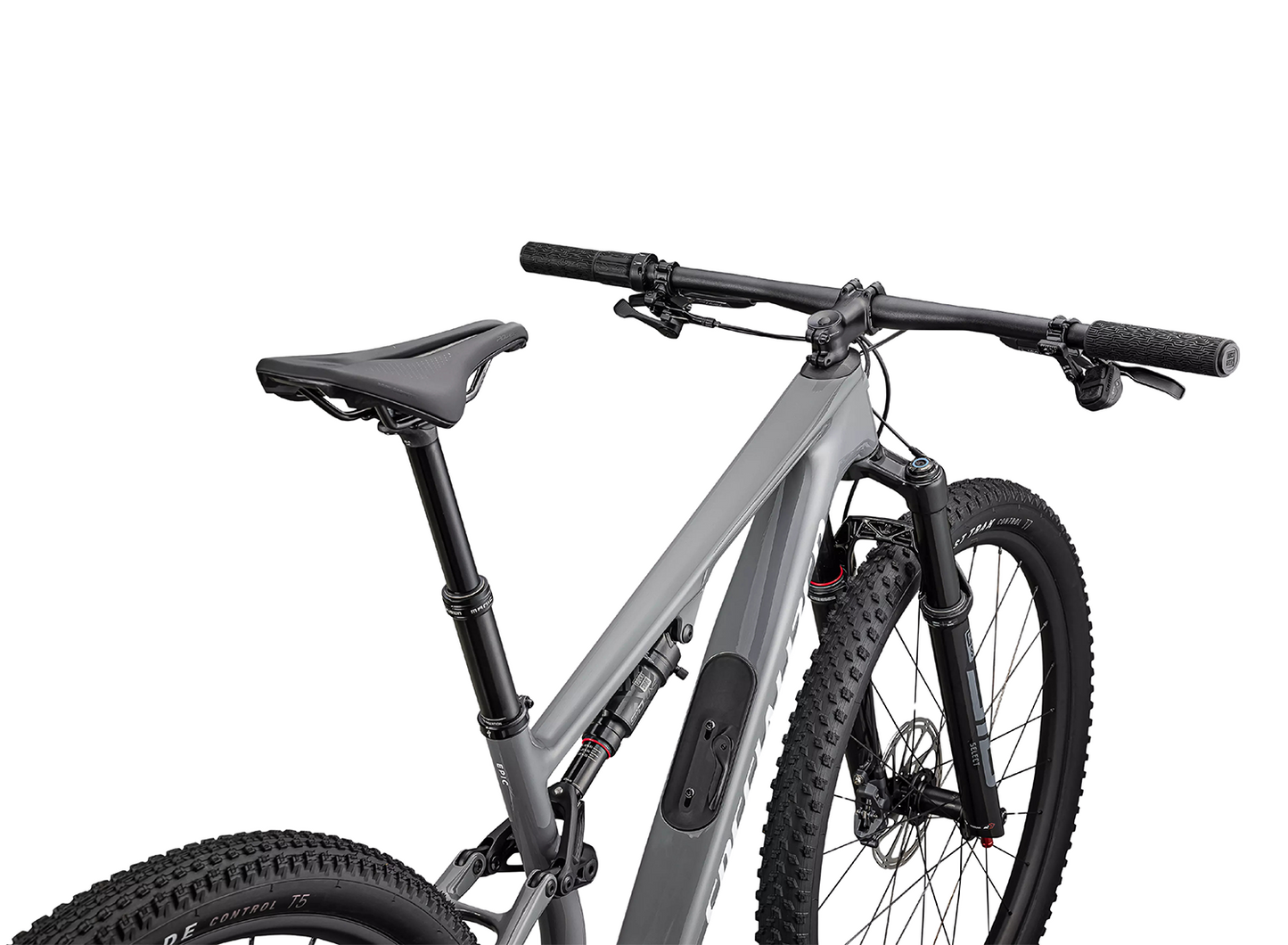Gray mountain bike with Specialized logo on a white background