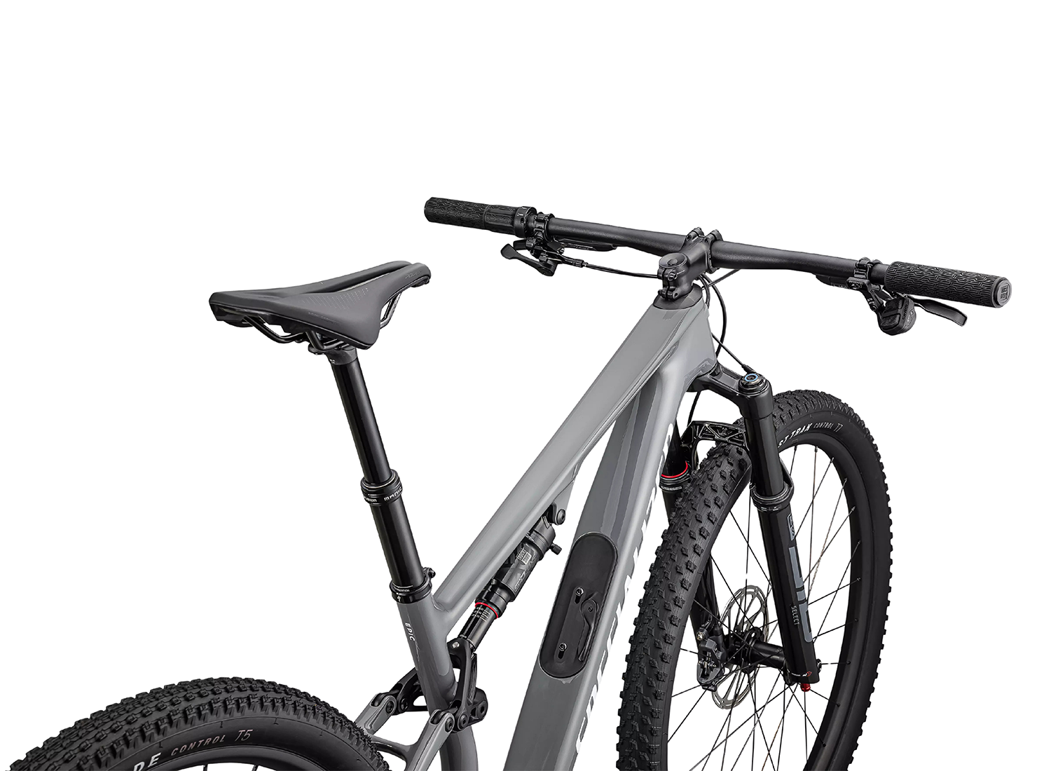 Gray mountain bike with Specialized logo on a white background